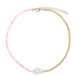 NASZYJNIK CHOKER PUDROWE KORALIKI PEREŁKA BOHO