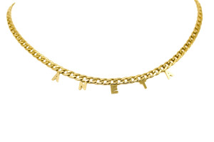 NASZYJNIK STAL ZŁOTY ŁAŃCUCH CHOKER LITERKI IMIĘ ANETA