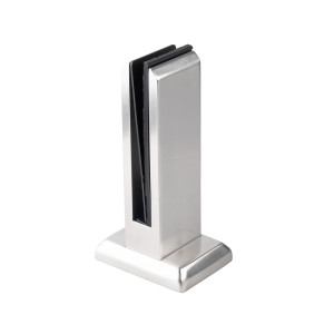 Uchwyt pionowy aluminiowy do szkła - spigot, 200 x 60 x 42 mm, z maskownicą, szkło 12 - 13,52 mm, satyna