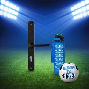 Inteligentna klamka elektroniczna PSG TAPPO – czarna, rozstaw 72 mm, Bluetooth, WiFi, Smart Life (Tuya) + butelka motywacyjna z tritanu 1 l (niebieska