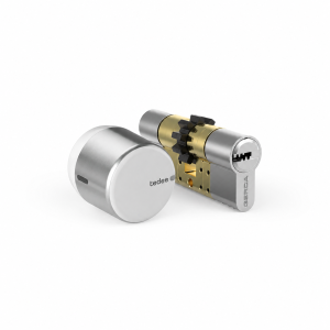 Inteligentny zamek Tedee Lock GO2 - aluminium, srebrny, z białym przyciskiem + wkładka EXXO SMART M 61/61, z zębatką