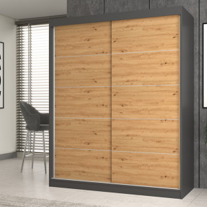 GreenSite Riano MIX IGA 160 tolóajtós gardróbszekrény, 160x200x61 cm, antracit-tölgy