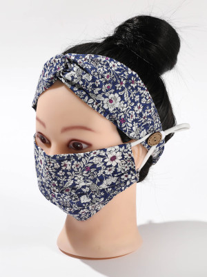 Masque en tissu Masque de fleur & bandeau SET Bleu