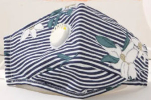 Masque en tissu Bandes et fleurs avec filtre (bleu foncé)