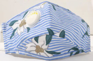 Masque en tissu Bandes et fleurs avec filtre (bleu)