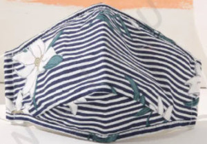 Masque en tissu Bandes et fleurs (bleu foncé)