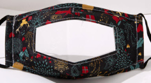 Masque en tissu Masque noir avec motif de Noël avec une lentille en PVC