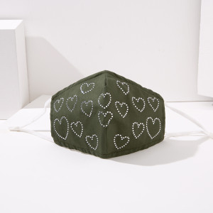 Masque en tissu Strass avec coeur vert