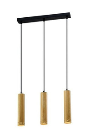 Czarna lampa wisząca 3-punktowa do salonu TUBO drewno metal