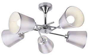 Srebrna lampa wisząca sufitowa z materiałowym abażurem VOX 5xE14