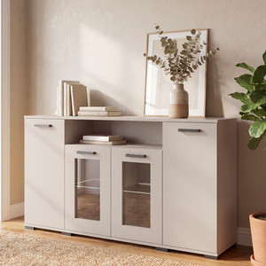 Komoda z witryną 160 cm do salonu czterodrzwiowa FIORA kaszmir