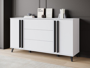 Biała komoda 150 cm z szufladami do salonu HOMELY