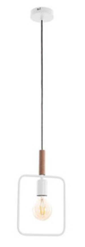 Biała lampa wisząca regulowana wysokość do salonu FRAME metal drewno