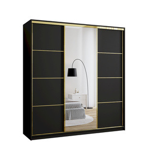 WYPRZEDAŻ Czarna szafa przesuwna z lustrem 200 cm GOLD NEW