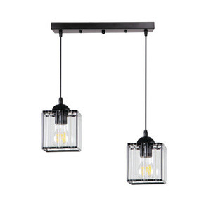 Czarna lampa wisząca 2-punktowa do salonu Glassia klosz z kryształami