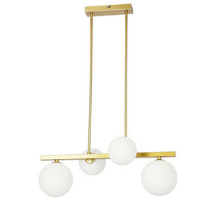Złota lampa wisząca sufitowa 4-płomienna do salonu KAMA szkło metal