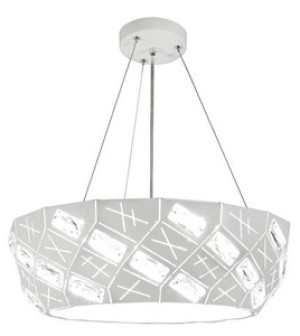 Biała lampa wisząca LED z kryształkami do salonu GLANCE okrągła