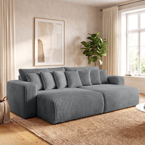 Szara sofa do salonu HEVEN sztruks z głębokim siedziskiem