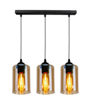 Czarna brązowa lampa wisząca sufitowa 3-płomienna do salonu BISTRO metal szkło