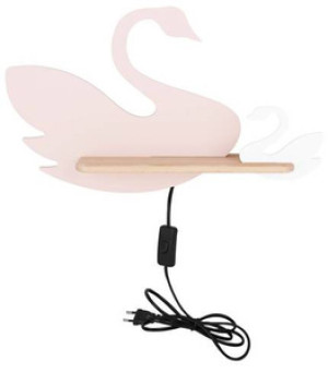Różowy kinkiet ścienny z półką LED do salonu SWAN drewno MDF