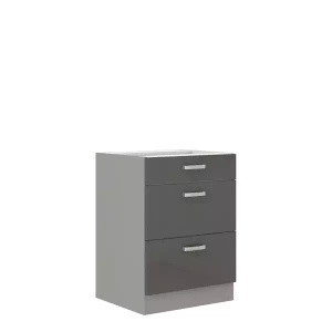 Pojemna szafka kuchenna z szufladami szary połysk 60 cm SILVER