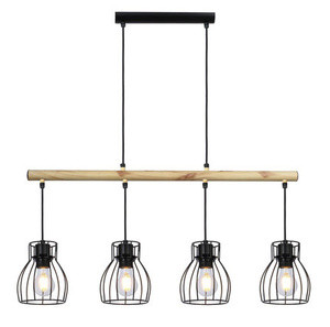 Czarna lampa wisząca 4-płomienna do salonu BERNITA metal i szkło