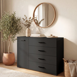 Czarna komoda 120 cm do salonu z szufladami FIORA czarne uchwyty