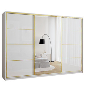 Duża szafa z lustrem 280 cm GOLD NEW biały połysk