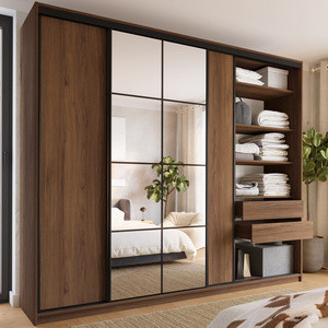 Wysoka szafa przesuwna z lustrem 280 cm do sypialni EDGE MAX orzech