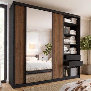 WYPRZEDAŻ Duża szafa przesuwna z lustrem 250 cm do sypialni LOFT MAX orzech