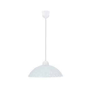 Biała lampa wisząca z kloszem w wzór do salonu Macari 1 płomienna
