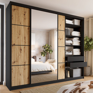 WYPRZEDAŻ Pojemna szafa przesuwna z lustrem 280 cm LOFT MAX dąb artisan