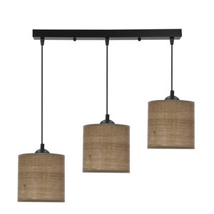 Brązowa lampa wisząca 3-punktowa do salonu LEGNO orzechowy abażur