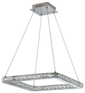 Srebrna lampa wisząca LED z kryształami do salonu LORDS regulowana wysokość