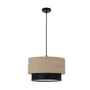 Czarna lampa wisząca do salonu z abażurem beżowo-czarnym RITANA 25
