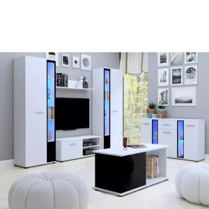 WYPRZEDAŻ Białe meble do salonu z komodą i ławą CUBE XL