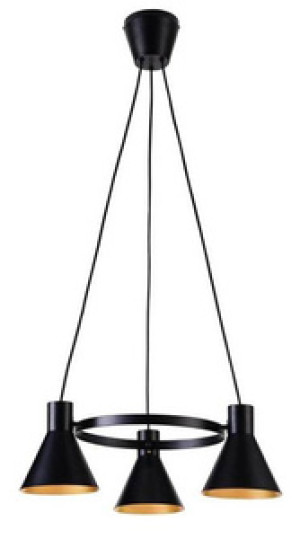 Czarna lampa wisząca 3-punktowa do salonu MORE metal