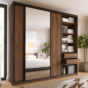 WYPRZEDAŻ Duża szafa przesuwna z lustrem 250 cm do sypialni LOFT MAX orzech