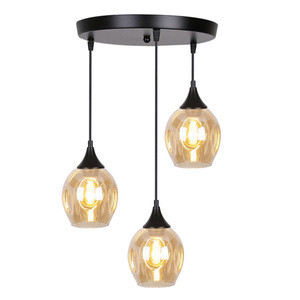 Czarna brązowa lampa wisząca 3-punktowa do salonu ASPA metal szkło