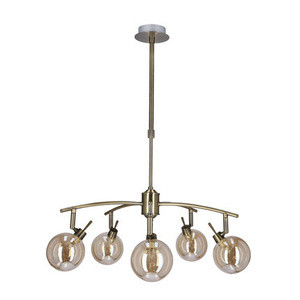 Patynowa lampa wisząca 5-płomienna do salonu LENTINI klosz bursztynowy