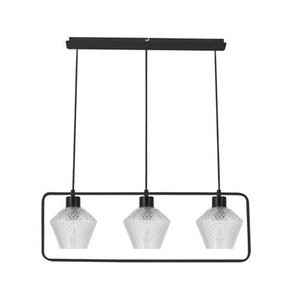 Czarna lampa wisząca 3-punktowa z kloszem karbowanym Niko E27