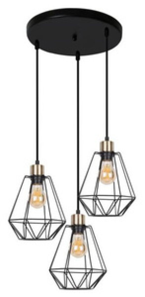 Czarna lampa wisząca industrialna do salonu PRIMO metal 3-płomienna