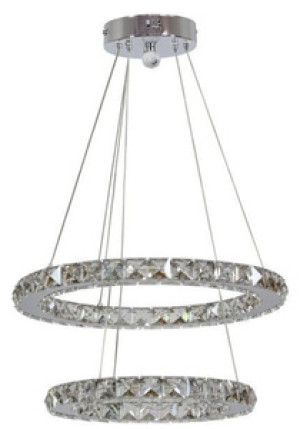 Srebrna lampa wisząca LED z kryształami do salonu LORDS 2 okręgi