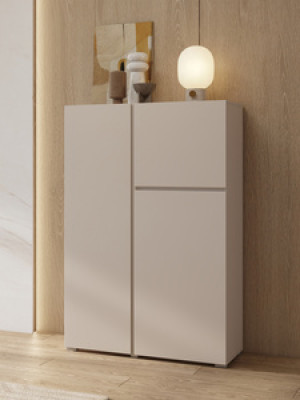 Dwudrzwiowa komoda 92 cm z półkami do salonu ASYMETRIC kaszmir