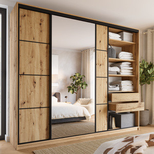 WYPRZEDAŻ Szafa przesuwna z lustrem 280 cm z półkami i drążkami LOFT MAX