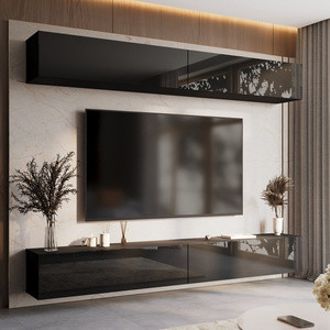 Nowoczesna meblościanka do salonu 280 cm czarny połysk PREMIUM