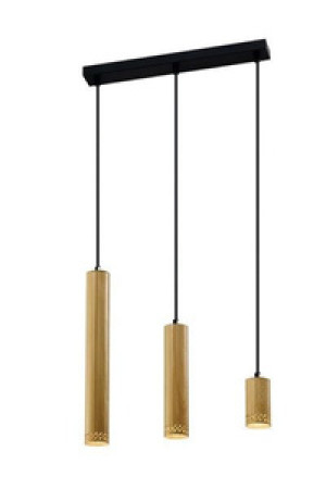 Czarna lampa wisząca 3-punktowa do salonu TUBO drewno-metal