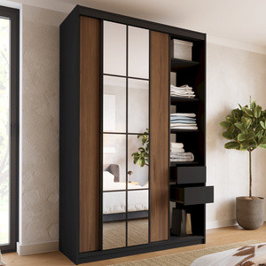 WYPRZEDAŻ Wysoka szafa przesuwna z lustrem 150 cm do sypialni EDGE MAX orzech