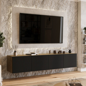 Wisząca szafka pod TV 200 cm do salonu LORI ryflowana z półkami