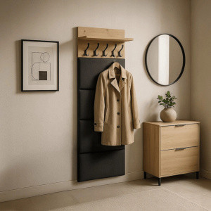 Panel tapicerowany MODERNA grafitowy 60 cm z wieszakami dąb artisan